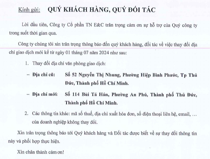 THÔNG BÁO THAY ĐỔI ĐỊA CHỈ VĂN PHÒNG GIAO DỊCH